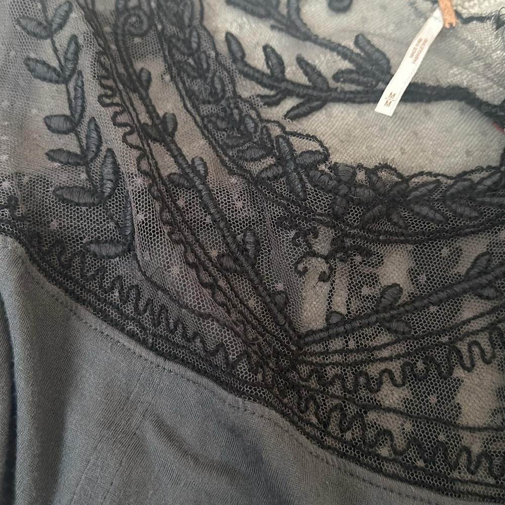 Free People Black Relaxed Embellished Blouse with Long Sleeves M - Picture 3 of 3